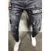 Men's Black Ripped Badge Applique Stiletto Jeans