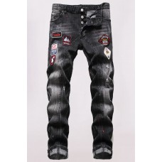 Men's Washed Pattern Patchwork Buttons Distressed Jeans