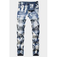 Men's Washed Distressed Straight Leg Jeans