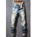 Distressed Wash Buttoned Straight Leg Men's Jeans