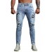 Sky Blue Men's Ripped Ghost Patches Slim Fit Skinny Jeans