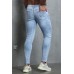 Sky Blue Men Stripes and Stars Print Ripped Skinny Jeans