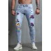 Sky Blue Tie Dye American Flag Print Patchwork Men's Skinny Jeans