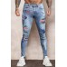 Sky Blue USA Flag Distressed Stretchy Ripped Hole Denim Pants