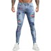 Sky Blue USA Flag Distressed Stretchy Ripped Hole Denim Pants