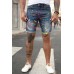 Blue Graffiti Print Distressed Skinny Fit Men's Denim Shorts