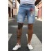 Sky Blue American Flag Graphic Print Rolled Hem Skinny Men's Denim Shorts