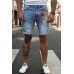 Sky Blue American Flag Graphic Print Rolled Hem Skinny Men's Denim Shorts