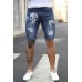 Blue American Flag Skull Print Skinny Distressed Men's Denim Shorts