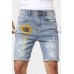 Sky Blue Sunflower Faith Print Ripped Bermuda Denim Shorts