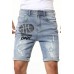 Sky Blue It's In My DNA Basketball Print Ripped Rolled Hem Men's Denim Shorts