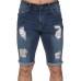 Sky Blue Men's Baseball Pattern Patchwork Skinny Distressed Jeans