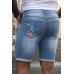 Sky Blue Letters Graphic Print Skinny Fit Distressed Men's Denim Shorts