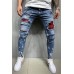 Plaid Patchwork Distressed Slim-fit Men's Jeans