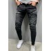 Black Pleated Distressed Skinny Men's Jeans