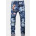 Men's Badge Pattern Patchwork Paint Splash Slim-fit Jeans