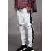 White Letter Striped Print Ripped Slim-fit Men's Jeans