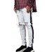 White Letter Striped Print Ripped Slim-fit Men's Jeans