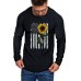 Black Men's Sunflower American Flag Print Pleated Long Sleeve Top