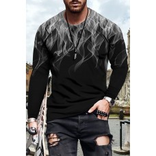 Gray Men's Long Sleeve Flame Print T-shirt