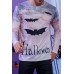 Men's Halloween Bat Print Long Sleeve Knit T-shirt