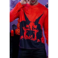 Men's Halloween Miko Print Long Sleeve Knit T-shirt