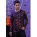 Men's Halloween Pumpkin Smiley Print Long Sleeve Knit T-shirt