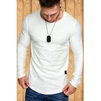 White Solid Crew Neck Long Sleeve Men's T-shirt