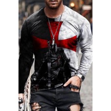 White Men's Warrior Pattern Print Long Sleeve Top