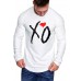 White XO Heart Print Pleated Sleeve Slim-fit Men's T-shirt