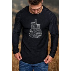 Men's Letter Guitar Graphic Print Long Sleeve T-shirt