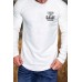 White Men's Letter Print Pleated Long Sleeve Top