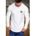 White Lip Print Pleated Slim-fit Men's Long Sleeve T-shirt