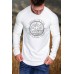 White Men's Letter Graphic Print Pleated Long Sleeve Top