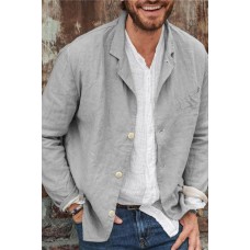 Gray Button-up Lapel Collar Long Sleeve Men's Shirt