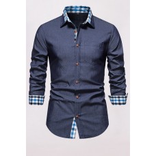 Plaid Patchwork Button-up Men's Long Sleeve Shirt