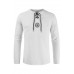 White Men's Pattern Print Lace-up Drawstring Long Sleeve Shirt