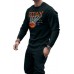 Black Men's Basketball Letter Print Long Sleeve Top and Pants Set