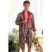 Red Men's Vintage Print Satin Kimono Bathrobe Set