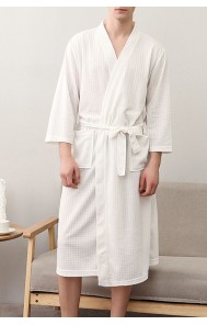 White Waffle Texture Men Robe with Belt