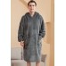 Grey Fleece Hooded Men's Nightgown with Pockets