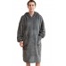 Grey Fleece Hooded Men's Nightgown with Pockets