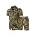 Pattern Print Men's Button Short Sleeve Shirt and Shorts Set