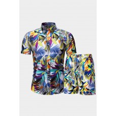 Hawaiian Tropical Print Men's Short Sleeve Shirt and Shorts Set