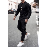 Two-piece Crew Neck Elastic Waist Men's Sweatshirt Set