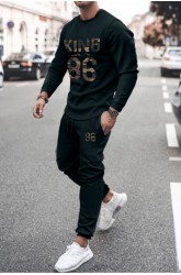 Letter Number Print Long Sleeve Top and Sweatpants Men's Sports Suit