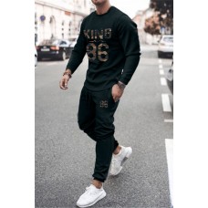 Letter Number Print Long Sleeve Top and Sweatpants Men's Sports Suit