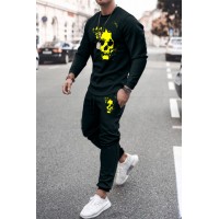 Two-piece Skull Print Men's Pullover and Joggers Set