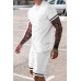 White Striped Short Sleeve T-shirt and Drawstring Shorts Men's Set