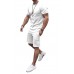 White Solid Short Sleeve Top and Shorts Men's Sports Set